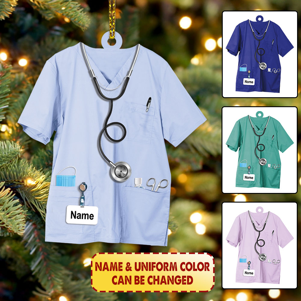 Nurse Uniform Custom Shaped Acrylic Ornament Two Sides Print, Christmas Gift, Name & Uniform Color Can Be Changed, Made By Acrylic And The 2 Sides Are The Same