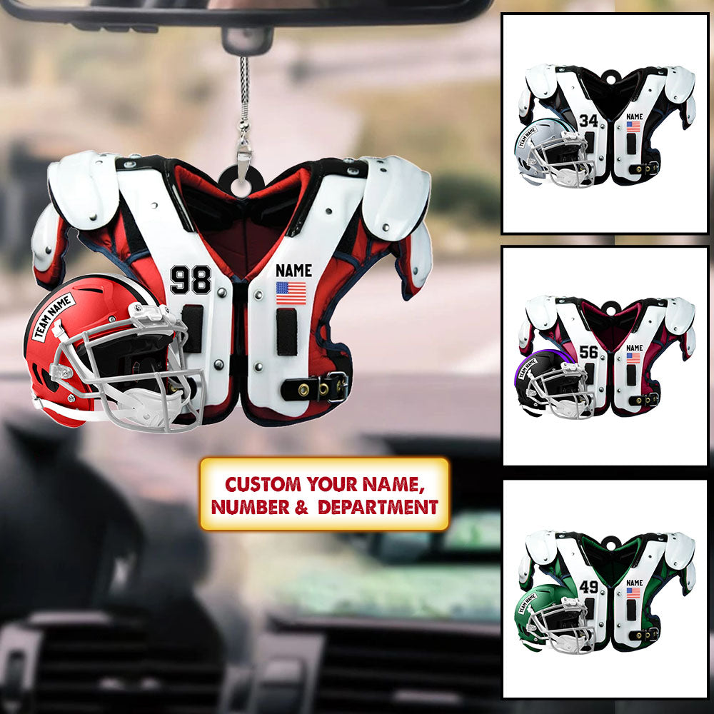 American Football Shoulder Pads, Helmet Personalized Acrylic Car Ornament 2 Sides Print, Made By Acrylic And The 2 Sides Are The Same