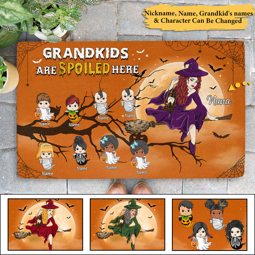 Grandkids Are Spoiled Here Grandma Witch And Her Little Boo Personalized Doormat For Grandma