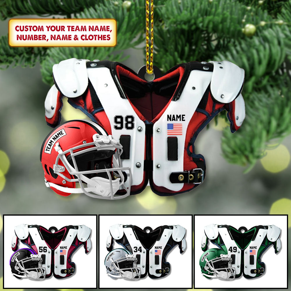 American Football Shoulder Pads, Helmet Personalized Acrylic Ornament 2 Sides Print, Made By Acrylic And The 2 Sides Are The Same