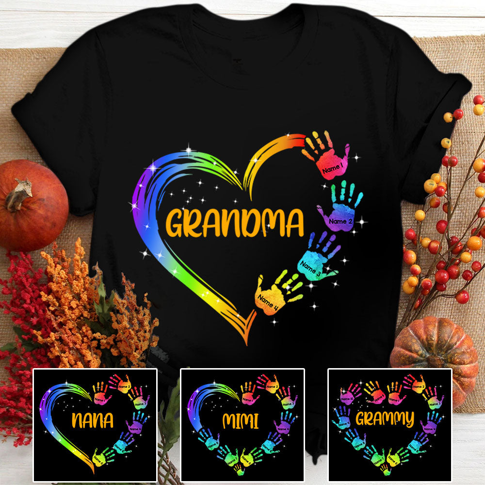 Grandma Heart And Grandkids Hands Personalized Shirts, Nickname And Names Can Be Changed Vr2