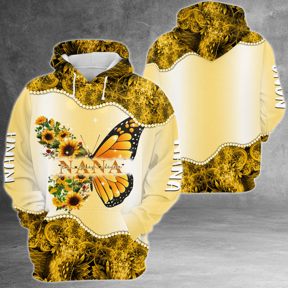 Personalized Nickname & Grandkid's Names All Over Print Shirts Butterfly Sunflower Vr2